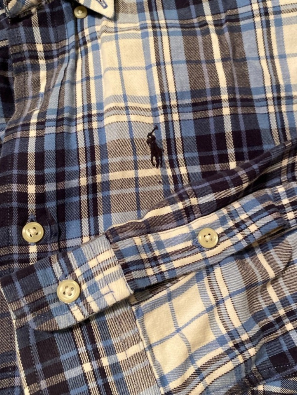 Ralph Lauren Plaid Button Long Sleeve 100% Cotton Polo Shirt Blue Women Medium